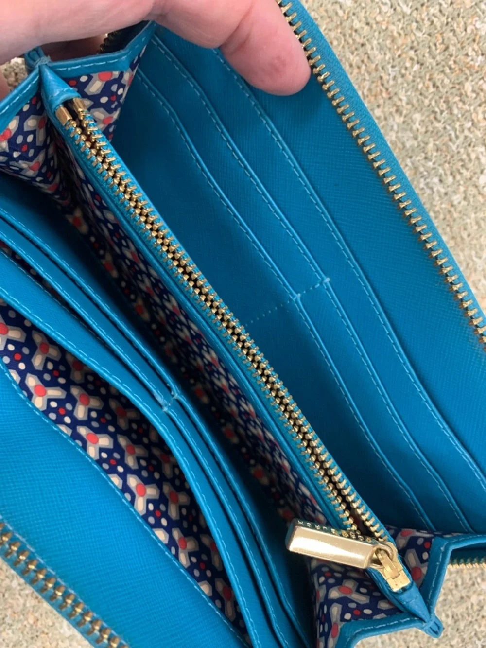 Tory Burch Teal Saffiano Zip Wallet with Gold Logo